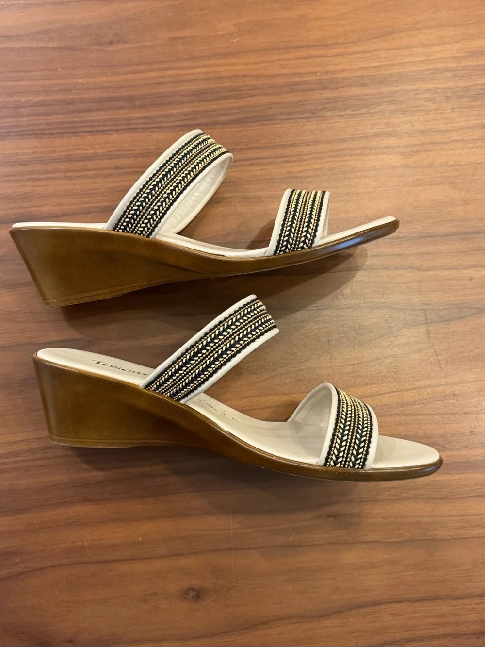 Toscanella Made in Italy Leather Wedge Slide Sandals – Braided Straps – Size 7
